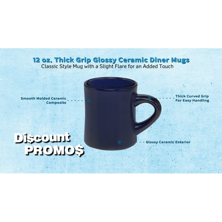 10 Thick Grip Glossy Ceramic Diner Mugs Set, 12 oz. - Stoneware, Smooth,  Easy Grip - Blue - Walmart.com