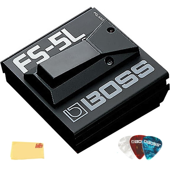 Boss FS-5L Latching Footswitch Bundle with Picks and Austin Bazaar Polishing Cloth