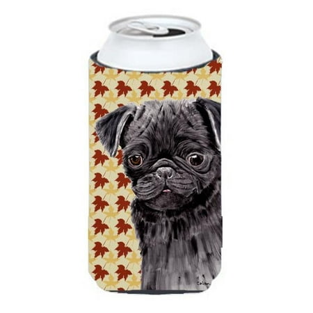 

Pug Black Fall Leaves Portrait Tall Boy Hugger - 22 To 24 oz.