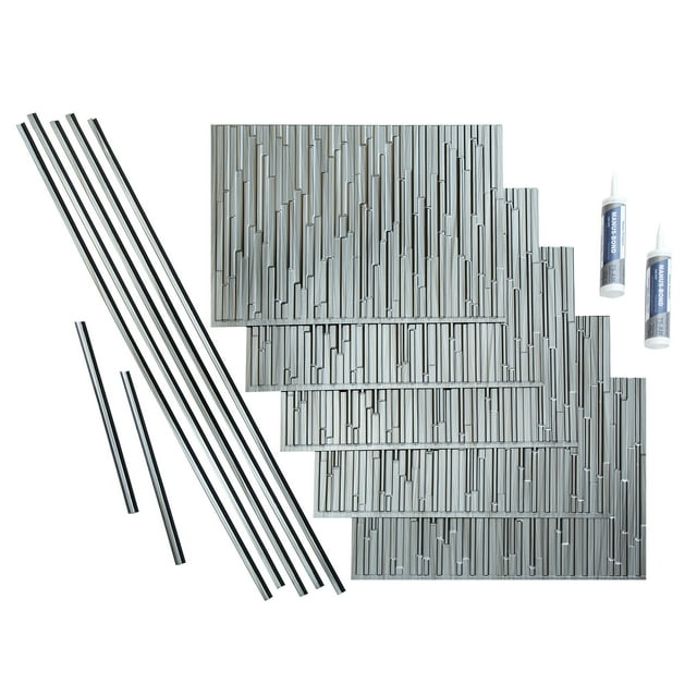 FASÄDE Skyline Decorative Vinyl Backsplash 15 sq ft Kit in Brushed Steel