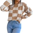 thumbnail image 2 of Women's Casual Fashion Contrast Plaid Long Sleeve Pullover Knitted Sweater for Fall and Winter, Stylish and Comfortable, Perfect for Seasonal Wear,Khaki,Size M, 2 of 9