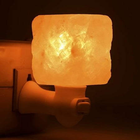 Natural Wood Base - Exquisite Square Mosaic Natural Rock Salt Himalaya Salt Lamp Air Purifier with Wood Base Amber