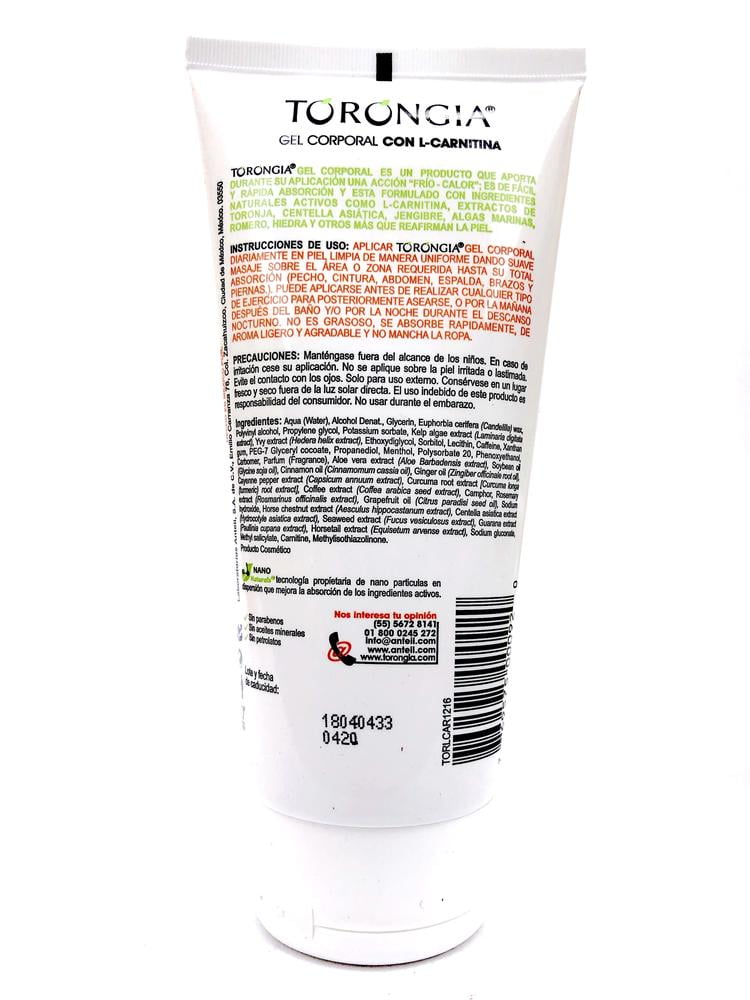 Gel corporal Torongia con L-Carnitina 180 g | Walmart en lnea