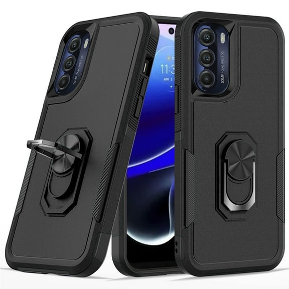 For Motorola Moto G Stylus 5G 2022 Hybrid Rugged Hard Drop-Proof 3 Layer Protection Military Grade with Metal Ring Stand Cover ,Xpm Phone Case [ Black ]