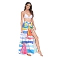 thumbnail image 2 of FORMRS Womens Long Sarong Beach Wrap Semi-Sheer Bikini Skirt Bathing Swimsuit Cover Up, Yellow Hand Drawn Sailboats, 2 of 7