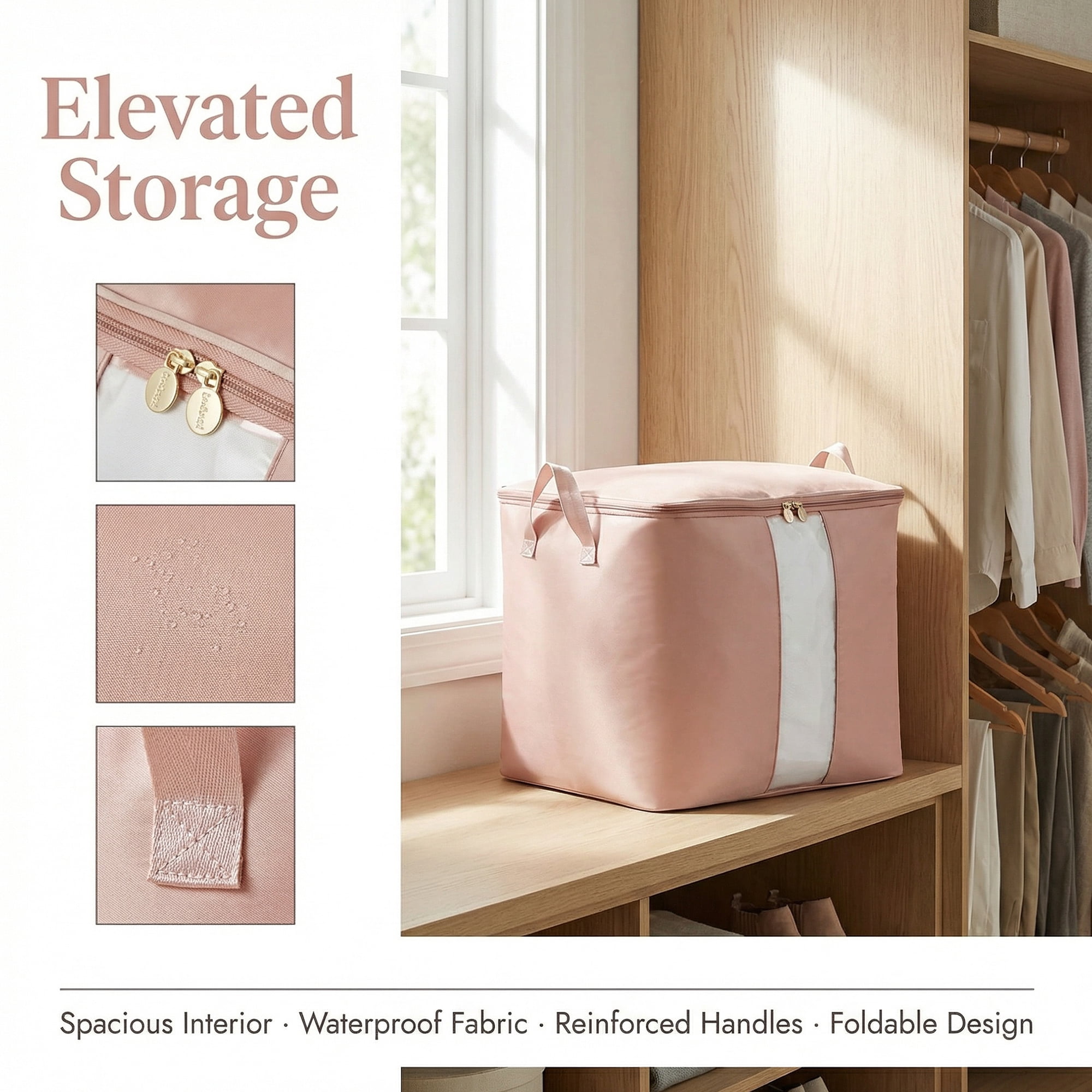Unique Bargains Storage Bag for Closet Organizers with Handles Pink 15"x11.8"x11.8"