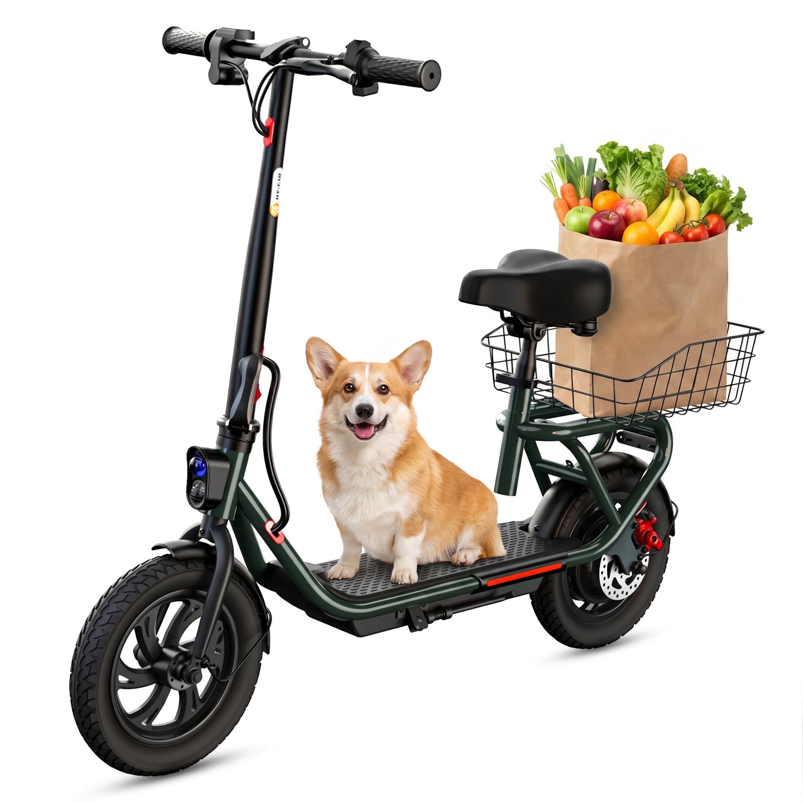 SISIGAD Electric Scooter with Seat for Adults, 500W Peak Motor, 36V 7.8Ah Battery, 20 Miles Range, E Scooter with Large Basket, SGS Certified