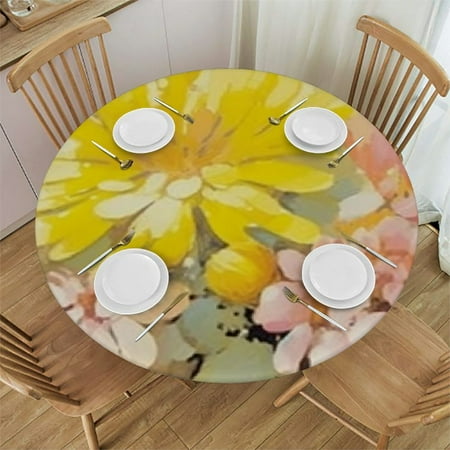 

Tllo0ord Romantic Yellow Flowers Round Table Cloth Reversible Elastic Tablecloth Wipe Clean Table Cover for Indoor and Outdoor Fits up Tables 31-35