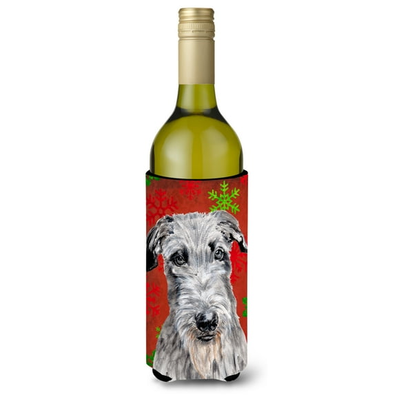 Scottish Deerhound Red Snowflakes Holiday Wine Bottle Hugger