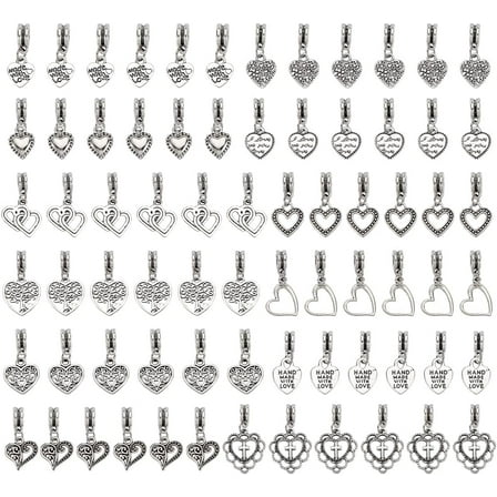 12 Styles 72Pcs Heart Dangle Charms Silver Love Heart Pendant Metal Filigree Love Charms European Charms