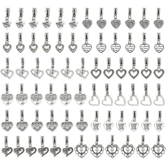 12 Styles 72Pcs Heart Dangle Charms Silver Love Heart Pendant Metal Filigree Love Charms European Charms