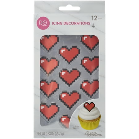 Wilton Rosanna Pansino 8-Bit Heart Icing Decorations, 12-Ct.