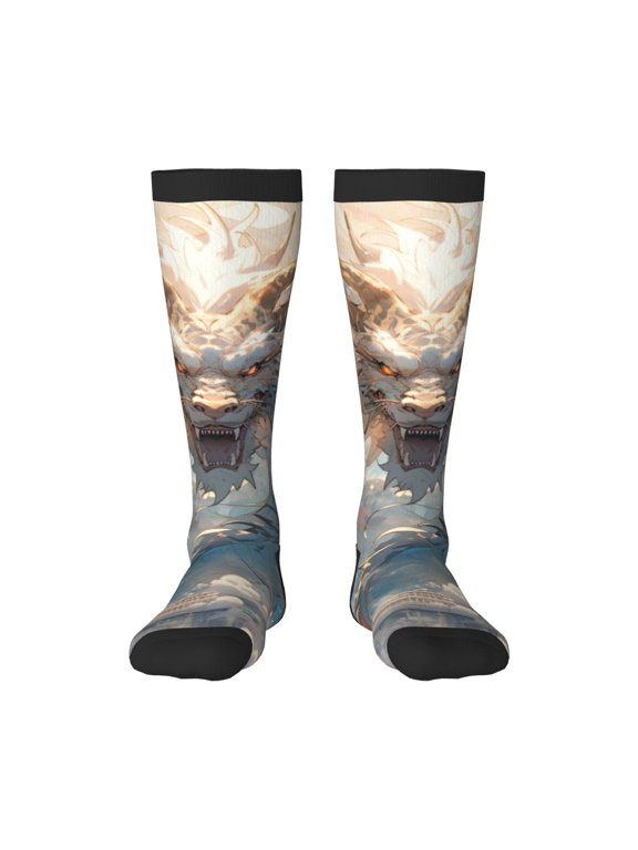 Cool Cloud White Dragon for Adult Stockings Breathable Sock Non-Pilling,Contrasting Color Design