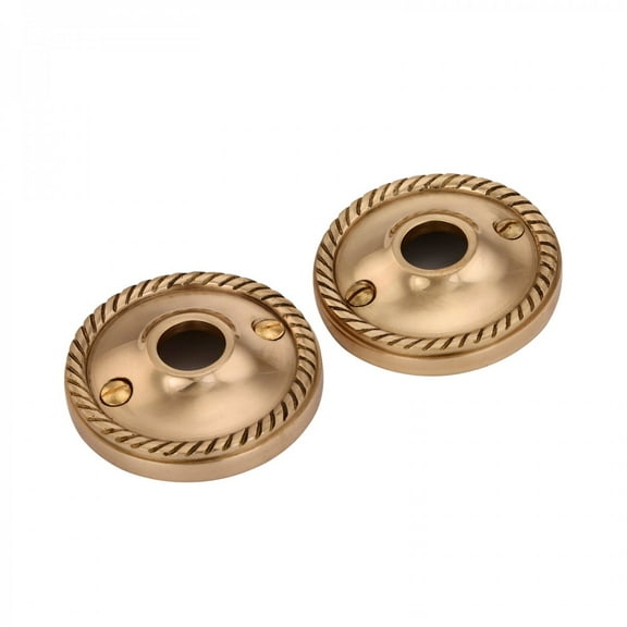 Brass Victorian Door Knob Rosettes Pair 2.5" W Backplate Roped style Kitchen Cabinet Knob Back Plate Hardware RSF Finish Roses Protective Furniture Hole Covers w/Screws Renovators Supply