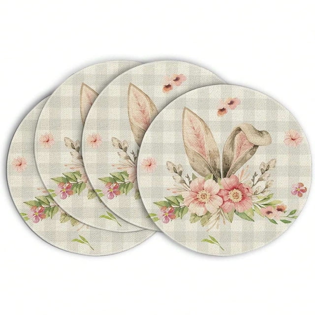 5 Pcs Linen Placemats Set of 4 - 15 Inch Washable Heatproof Dining Table Mats for Indoor Outdoor Use, Beige Easy Clean Home Decor for Thanksgiving Christmas Events