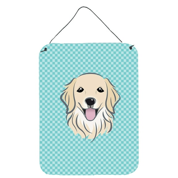 Caroline's Treasures BB1143DS1216 Checkerboard Blue Golden Retriever Wall or Door Hanging Prints, 12x16, multicolor