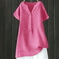 thumbnail image 2 of Ashirexll Ladies Tops and Blouses Short Sleeve Tops for Women V-neck Short Sleeve Loose Button and Linen Tunic Shirts Summer Shirts Blouse, 2 of 3