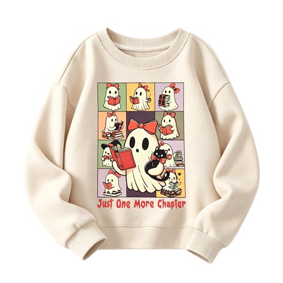 Likimi Toddler Kids Girls Halloween Sweatshirts Hallowmas Ghost Print Crew Neck Sweatshirt For Girls Long Sleeve Loose Fit Comfortable Pullover Size 2-3 Years