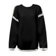 thumbnail image 3 of Sweaters for Women 2025 Solid Crewneck Loose Fit Long Sleeve Contrast Cable Knit Jumper Tops Womens Pullover Sweaters, 3 of 5