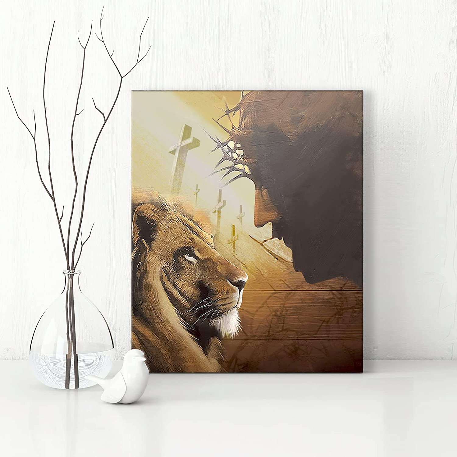 Lion of Judah Canvas Wall Art Jesus and Lion Pictures Wall Decor Christian  Gifts Painting Religious Lion God Wall Art for Bedroom Bathroom Church Living  Room Prints Artwork Framed 12