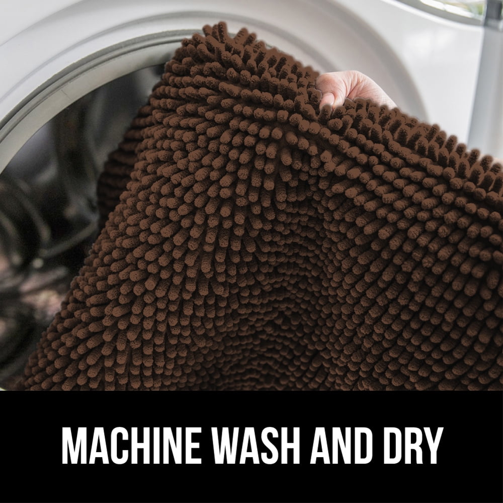 GORILLA GRIP Chenille Bath Rug 24x17, Rubber Backing Quick Dry Washable Microfiber Mats, Brown
