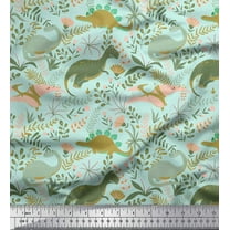 Soimoi Georgette Viscose Fabric Leaves,Floral & Dinosaur Jungle Print Fabric by The Yard 42 Inch Wide