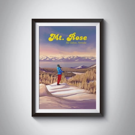 Mount Rose Ski Tahoe Ski Resort Poster, Sierra Nevada, Reno, Carson Range, Snowboarding, Vintage Ski Print, Mountains, Retro Ski Art, Gift UNFRAMED