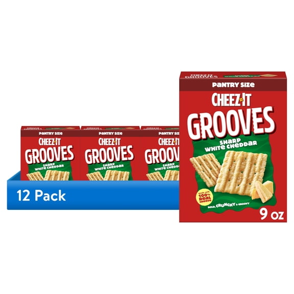 (12 pack) Cheez-It Grooves Sharp White Cheddar Crunchy Cheese Crackers, Snack Crackers, 9 oz