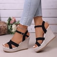 thumbnail image 4 of Dakaela Wedges Sandals for Women 2026 Comfortable Platform Summer Espadrille Shoes Ankle Strap Open Toe Dressy Beach Sandal Black Size 8.5, 4 of 9