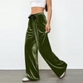 thumbnail image 5 of Women's Elastic Waist Velour Wide Leg Pants Long Palazzo Bell Bottom Casual Velvet Flare Jogger with Pockets Army Green, 5 of 8