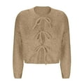 thumbnail image 4 of QTBIUQ Sweater Cardigan Sweaters Womens Solid Round-Neck Cardigan Fall and Winter Long Sleeve Fashion Sweater Coat Khaki, 4 of 8