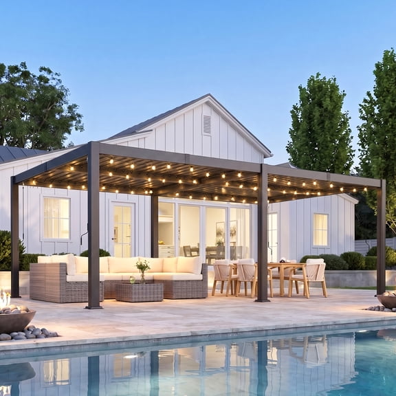 12'x20' Aluminum Steel Louvered Pergola Heynemo, Dual Adjustable Rainproof Louver Roof for Backyard Patio