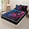thumbnail image 2 of Castle Fairy Gothic Romantic Skull Couple Zipper Queen Comforter Set with Fitted Sheet and 2 Pillowcases,Gradient Butterfly Rose Flower Zipper Bedding Set,Blue Magenta,4 Pieces,Black Reversible, 2 of 6