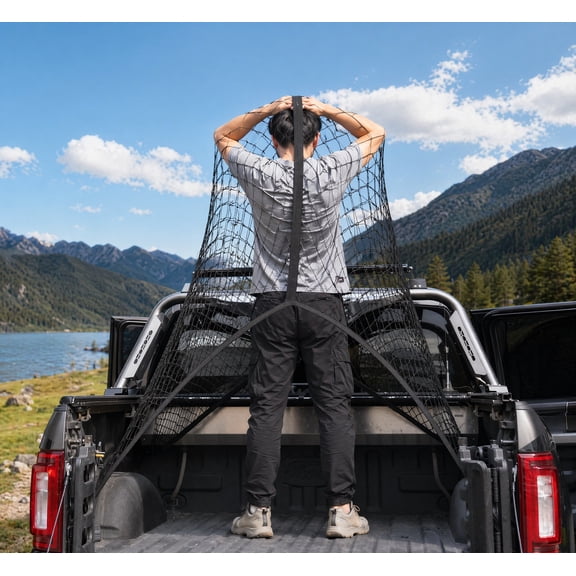 Highly Elastic Cargo Net, Simple Truck Bed Cargo Mesh Organizer, Suitable for Daily Light Loads of Trucks, 4'x4' Stretches to 7'x7' (Single Layer)