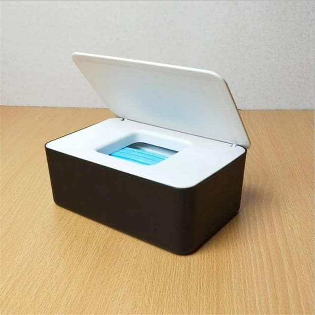 HUGFEGWE Portable Disposable Mask Storage Box, Tabletop Tissue Box, Wet Tissue Box, Tissue Box with Plastic Cover (White) (White + Black) CJB91-116670