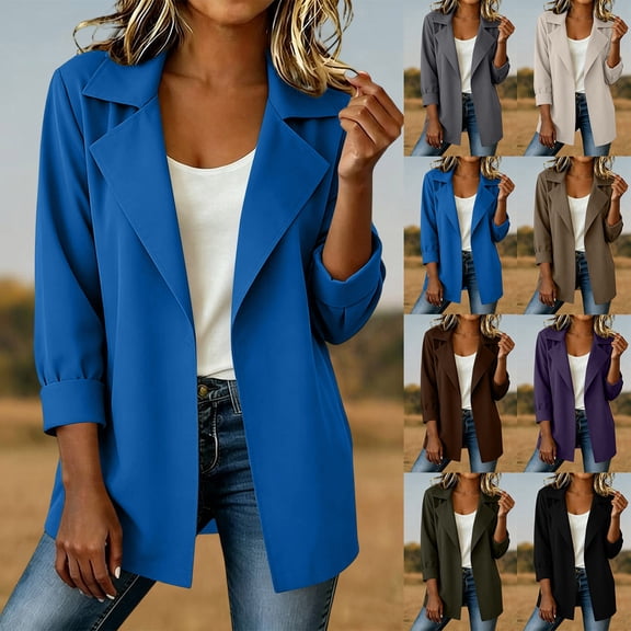 Noric Women's Single Breasted Blazer Casual Long Sleeve Work Office Coat with Notched Lapel Pockets Lined Spring Fall