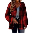 thumbnail image 5 of Women's Fleece Plaid Jacket Coats Button Down Lapel Sherpa Shacket Outwear with Pockets, 5 of 5