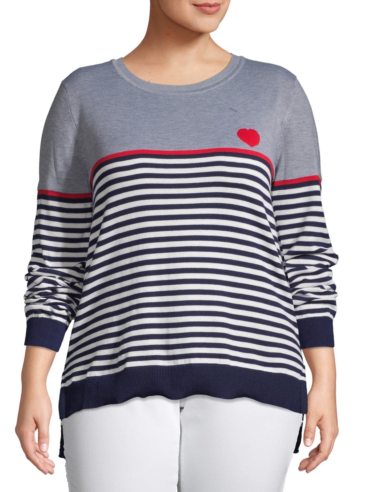 EV1 from Ellen DeGeneres Heart Stripe Hi-Low Sweater Women's