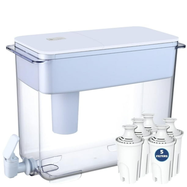 Jarra con Filtro de Agua de 30 Tazas y 5 Filtros y Recordatorio Electrónico de Cambio de Filtro:Compatible con Jarra de Agua Brita Grande,Dispensador de Agua Grande, Dispensador Brita,Ultramax y Jarra