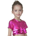 thumbnail image 3 of Kids Girls Boys Short Sleeve Cropped Top Shiny Metallic Tee Shirt Jazz Hop Modern Dance Performing 6-7 Years, 3 of 4