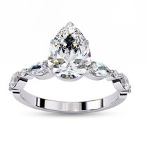 Solitaire Engagement Ring for Women | Center 8x6mm Pear Cut Lab Created Moissanite Promise Ring in 14K White Gold Over Sterling Silver Jewelry Gift for Her, Ring Size 4.5