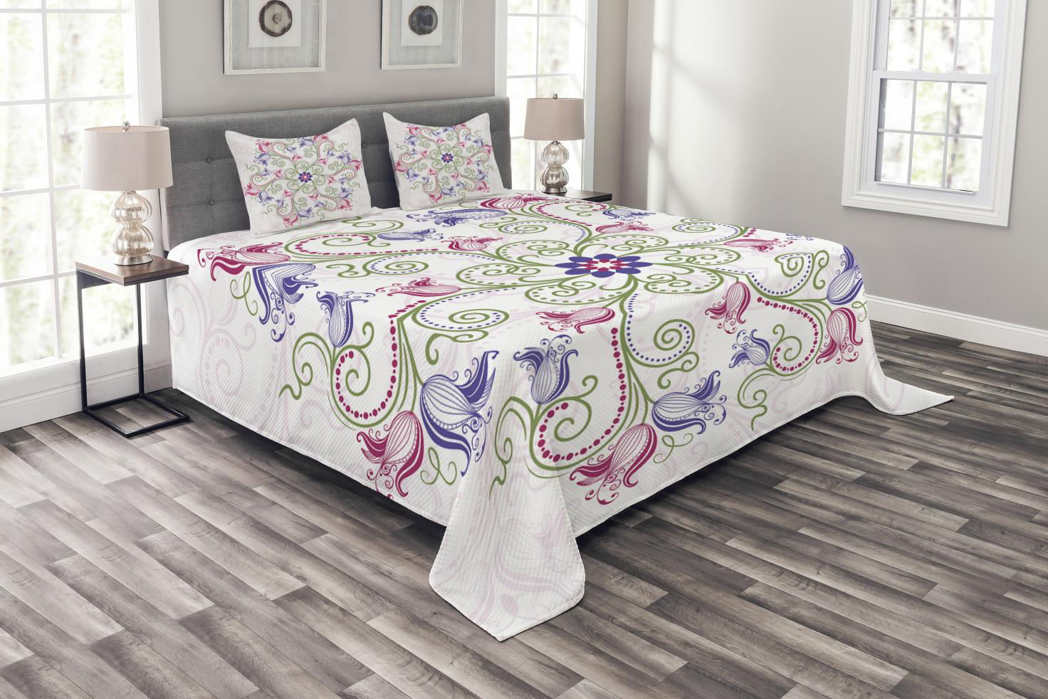 Classical Tulip Print Details about   Purple Mandala Quilted Bedspread & Pillow Shams Set