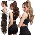 thumbnail image 2 of Benehair Clip in Hair Extensions as Human Drawstring Ponytail Real Long Thick Hair Piece Curly Wavy for Woman Light Brown 24", 2 of 11