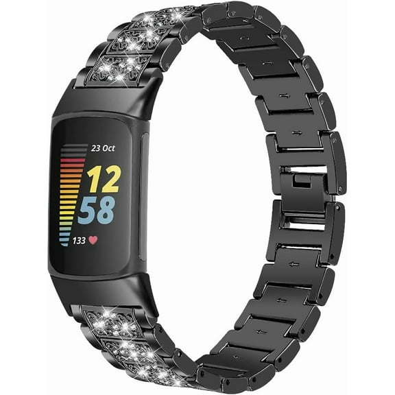REQO Jewelry Bling Bands Compatible with Fitbit Charge 6/Charge 5 Band for Women Men, Replacement Diamond Rhinestone Bracelet Metal Strap with Adjustment Tool for Charge 6/Charge 5 Smartwatch