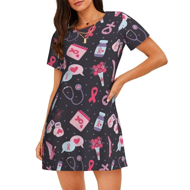 Balery Breast Cancer Awareness1 Camisón de manga corta con cuello redondo para mujer, cómodo y elegante.