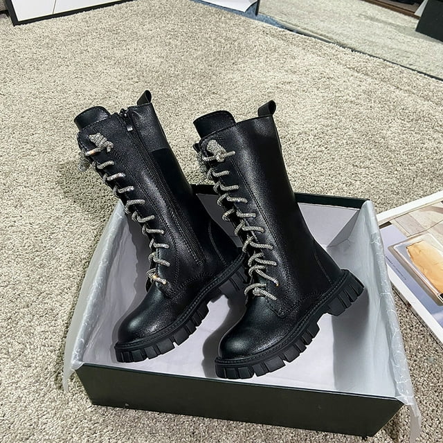 Girl‘s Boots 2024 Spring and Autumn New Arrival Rhinestone Princess Boots Winter Knight High Boots Martin Boots Long Boots