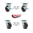 thumbnail image 2 of 4 Inch Polyurethane Caster Set with Roller Bearings 4 Swivel Lock 2 Brake SCC, 2 of 2
