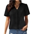 thumbnail image 1 of Mujeres sueltas casual manga corta cuello pico sólido casual blusa camiseta túnica tops OAVQHLG3B Store  lin121212, 1 of 5