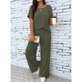 thumbnail image 4 of Women'S 2pcs Casual Short Sleeve Solid Color Top and Long Pants Trouser, 2 Piece Outfits Set for Women  Green S, 4 of 6