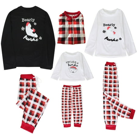 

Dadaria Matching Pajamas for Family Christmas Parent-child Wear Fashion Lattice Bear Print Family Pajamas Home Service Parent-child Suit Mom White Women XL
